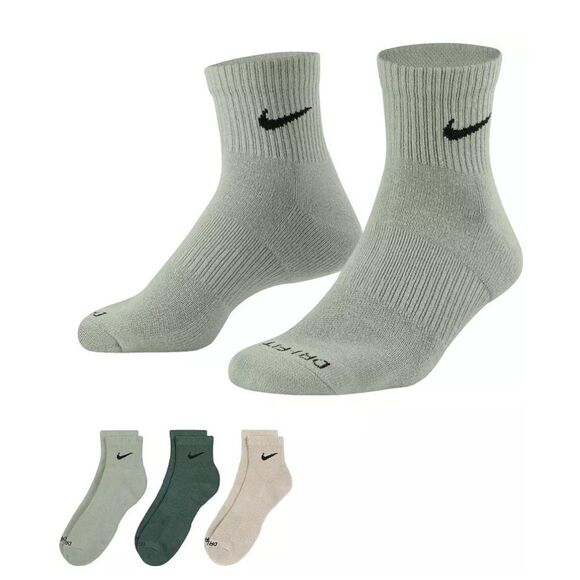Nike Everyday Plus Ankle Training Socks 3 Pack Men 8-12 Green/Gray/Cream NWT - Picture 1 of 7